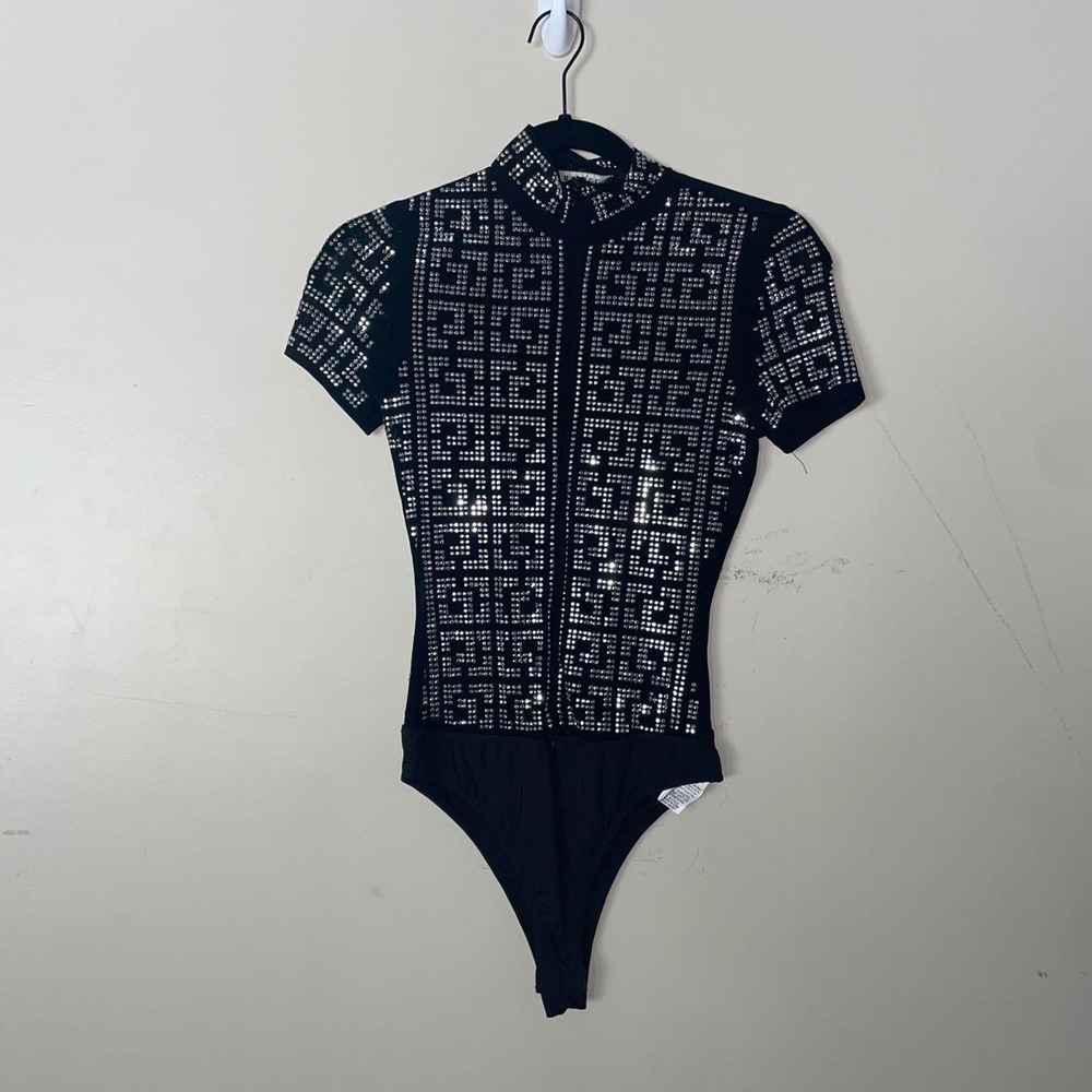 Black studded sequin bodysuit